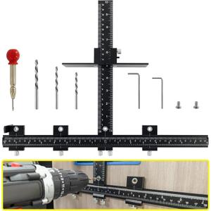 DOCXCDO Aluminum Alloy Cabinet Hardware Jig - Precision Drilling Guide Tool for Cabinet Door/Drawer Handle & Knob Installation with 3 Drill Bits & Auto Punch, Hardware Jig for Woodworkers DIY