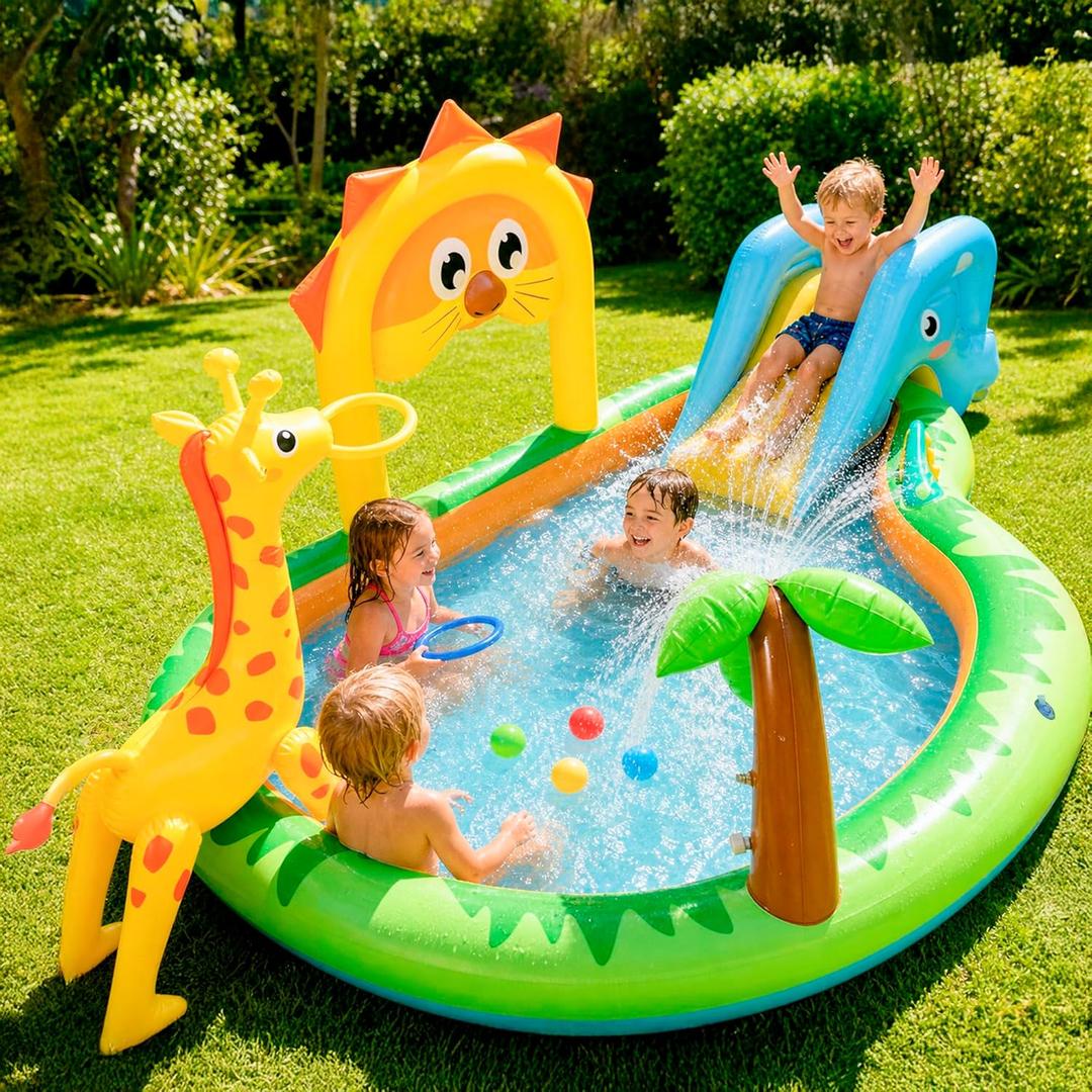 SULIFEEL 2026 Inflatable Jungle Kids Pool, Large Inflatable Toddler Happy Play Center with Water Slide & Sprinkler, 100" Blow Up Kiddie Splash Pad for Adventure Water Park, Backyard, Garden, Ages 2+