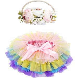BGFKS Baby Girls Soft Fluffy Tutu Skirt with Diaper Cover,Toddler Girl Tutu Skirt Sets with Flower Headband