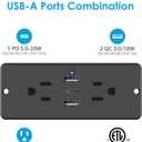 HHSOET 5 in 1 Recessed Power Strip Flat Plug, 20W Fast Charging Furniture Outlet with USB, Conference Recessed Socket with 2 AC Plugs, 2 USB Ports 1 USB-C, 6ft Power Cord. (Black)