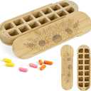 14 Compartment Pill Organizer - 7 Day Double Row Pill Case (2 per Day), Bamboo Wood Weekly Vitamin Dispenser with Magnetic Closure, Portable Travel Box for Supplements Fish Oil Pills (Capsule-Shaped)