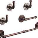 NearMoon 5-Pieces Industrial Pipe Bathroom Hardware Set, Include 18 Inch Towel Bar, Toilet Paper Holder and 3 Robe Hooks, Heavy Duty DIY Style Wall Mounted Rustic Decor Accessories Kit (Bronze)