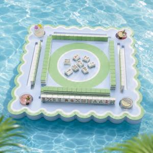 Floating Mahjong Table for Pool, Double-Sided with 4 Cup Holders | Waterproof Floating Game Surface / Built-In Grooves for Mahjong, Dominoes / Designed for Swimming Pools and Summer Parties