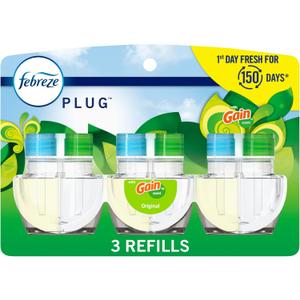 Febreze Plug-In Air Freshener, Odor-Fighting Scented Oil Refill, Air Fresheners for Home, Bathroom and Kitchen, Long Lasting, Gain Original Scent, 0.87oz Refills, Blue and Green, 3 Count
