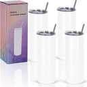 4 Pack 20 Oz Straight Skinny Tumblers,Individually Gift Boxed Stainless Steel Slim Skinny Tumbler Set Bulk, 20 Oz Insulated Slim Thin Travel Tumbler Cup for Diy, White