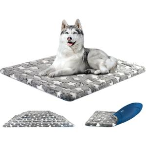 KROSER Fancy Crate Pad Bed Mat Reversible (Cool & Warm), Machine Washable, for Small to XXX-Large Dogs, Grey, Navy, Star Pattern