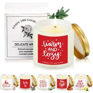 Fumete 6 Pcs Christmas Scented Candles Christmas Candle Set Soy Holiday Candles 3.5 oz Candle Winter Candle Gifts for Women Men Family Friends Coworkers Appreciation (Christmas Scent)