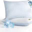 Serta Cooling Down Alternative Bed Pillows King Size Set of 2, Reversible Cooling & Cotton Fabric, Medium Firm, Breathable Support for Hot, Side, Back & Stomach Sleepers, 20" x 36"