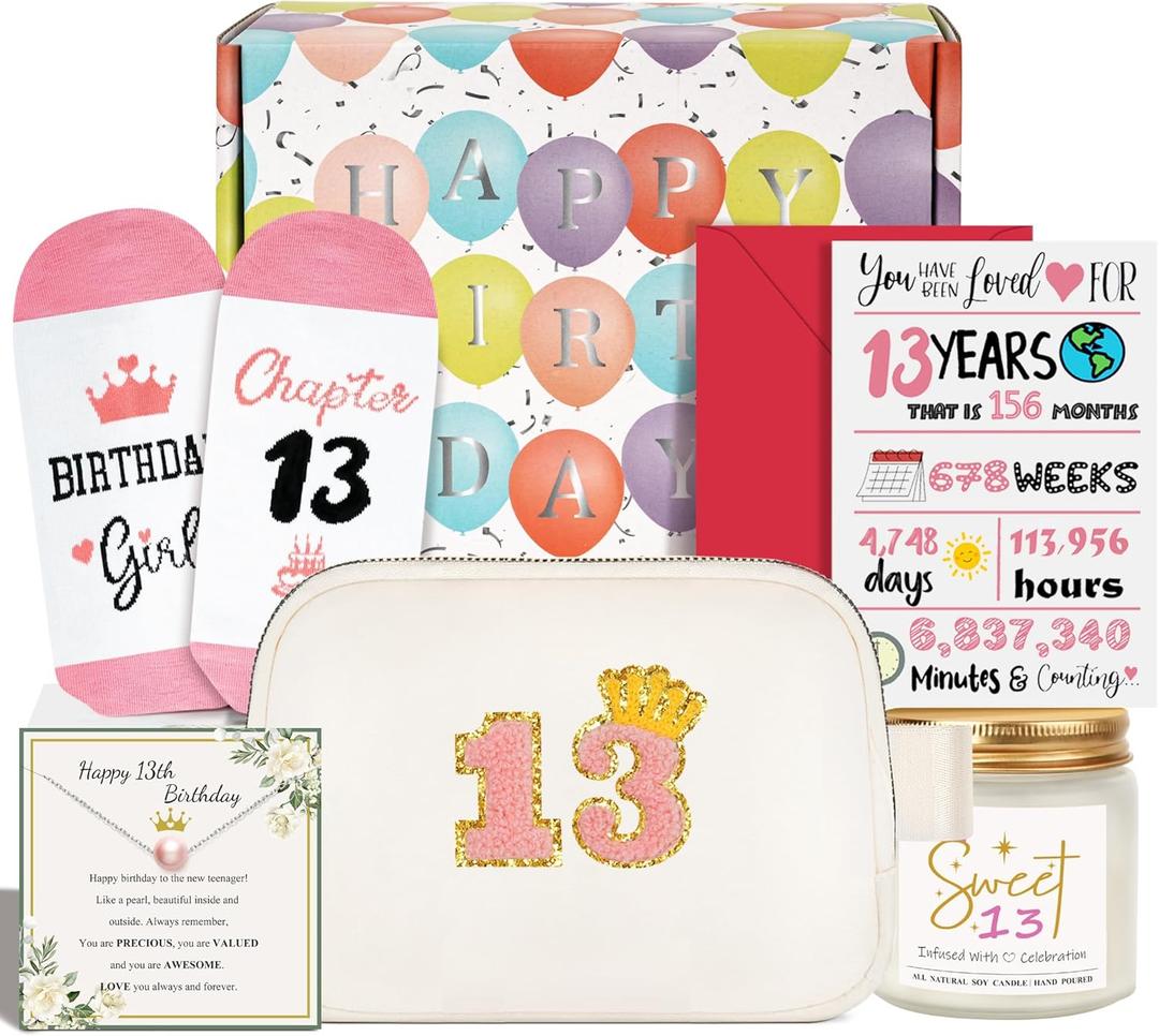 Birthday Gifts for 10 11 12 13 Year Old Girls Fanny Pack Candles Socks Necklaces Greeting Card Present Box