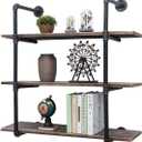 Industrial Pipe Shelving Wall Mounted,36in Rustic Metal Floating Shelves,Steampunk Real Wood Book Shelves,Wall Shelf Unit Bookshelf Hanging Wall Shelves,Farmhouse Kitchen Bar Shelving(3 Tier)