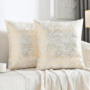 JELLYMONI Sparkling Decorative Pillow Covers Set of 2, Gold Glitter Throw Pillows Cover 18 x 18 Inch for Living Room Bed Sofa Couch, Morden Home Luxury Decor(18x18in,Gold White)