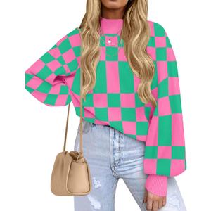ZESICA Women's Casual Turtleneck Long Lantern Sleeve Fall 2026 Oversized Ribbed Knit Pullover Sweater Jumper Top (M)