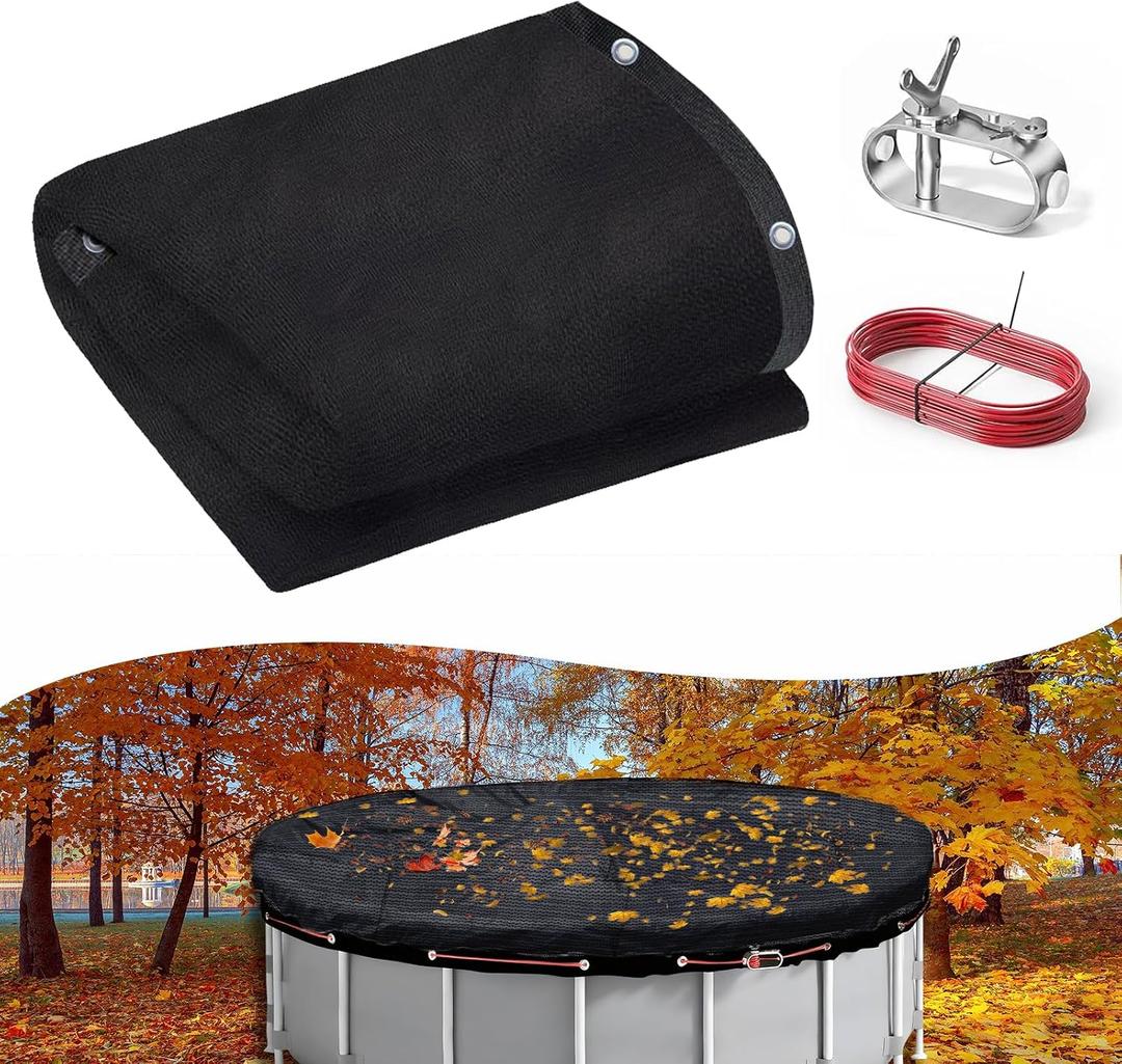 Pool Leaf Net Cover 28 Ft Round Above Ground with Winch & Cable for Leaves