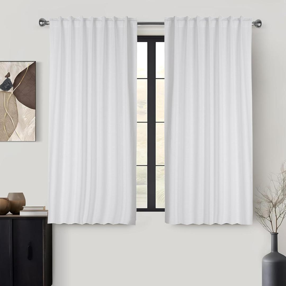 THE BEER VALLEY White Semi Sheer Curtains for Living Room 2 Panels Set - Thick Light Filtering Window Curtain - Back Tab Linen Drapes for Door Kitchen Bedroom - 50x72 Inches