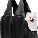 Dog Purse Carrier for Small Dogs, Cats, and Puppies Soft-Sided Travel Pet Tote Bag with 4 Large Pockets, Foldable, Lightweight, Fits Pets up to 15 lbs, for Travel, Outings (Black)