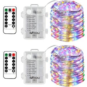 BXROIU 2 x Fairy Lights Battery Operated, Silver Wire Chains 8 Mode 5M 50 LEDs Timer String Lights with Remote Control for Bedroom Christmas Party Wedding Decoration (Multicolor) (2Pack(3AA,not included)Multicolor)