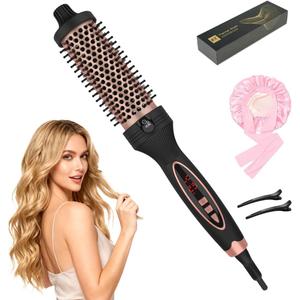 IUIBeauty Thermal Brush, Heated Round Brush with 5 Heat Settings & LED Display, 1.5 inch Negative Ion Blowout for Long Hair Curling Iron, Dual Voltage (Rose Gold)