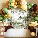 Oh Boy Woodland Baby Shower Backdrop Let The Adventure Begin Baby Shower for Boy Adventure Awaits Balloons Forest Mountains Birthday Party Decorations (Green 1)