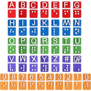 38 Pcs Braille Alphabet and Number Tiles Wood Raised Dots Alphabet and Numbers Punctuation Educational Tool for Blind Visually Impaired, Teaching Aid for Blind Gifts