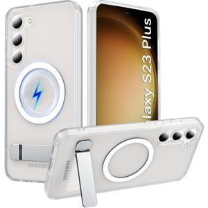 Magnetic for Samsung Galaxy S23+ Plus Phone Case with Adjustable Kickstand, S23+ Case [Shockproof Military Grade Drop Protection] Translucent Back Phone Cover for S23 Plus 6.6", Translucent