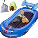 Blow up Inflatable Toddler Travel Bed with Sides, Toddler Air Mattress for Camping, Traveling, Hotel, or Home Use,Avocado Plush Toy Included (Snuggle Luxe, Blue)