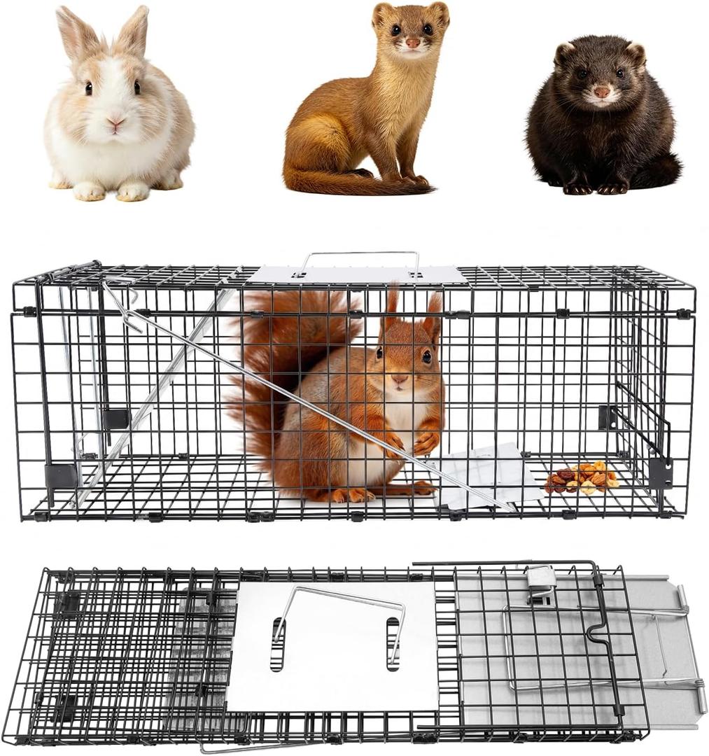 ARELAX 24" Live Animal Cage Trap, Heavy Duty Folding Squirrel Trap, Humane Live Trap for Rabbit, Squirrel, Mink, and Muskrat