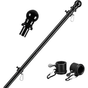 Barcetine Black Flag Poles for Outside House - 6ft Tangle Free Flag Pole for House,Heavy Duty Metal Flagpole,Outdoor Flagpoles Residential for Porch,Fence (Without Bracket)