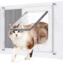 2-in-1 Cat Door for Window with Acrylic Panel, Rainproof & Ventilation Dual Modes, Adjustable Width of 28"-32" for Sliding Windows, Weather Resistant Window Cat Door Insert, Fit 28''-32'' Windows