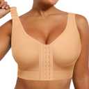 SHAPELLX Post Surgery Bras Front Closure Compression Bra Surgical Wirefree Mastectomy Bra with Adjustable Straps (Beige, XL)