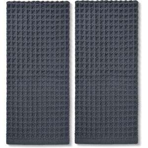 Jacquotha Waffle Hand Towels for Bathroom 2-Piece (Charcoal Blue) Cotton Quick Dry Lint Free Face Towels 13 x 29