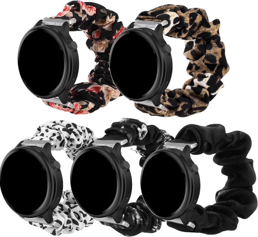 Simpeak 6.8-8.6" Scrunchie Bands Compatible with Garmin Vivoactive 6/Vivoactive 5/3/Forerunner 55/165/245/645/Venu Sq 2/Venu 2 Plus Smartwatch, 20mm Watch Bands Quick Release Stretchy Strap for Women