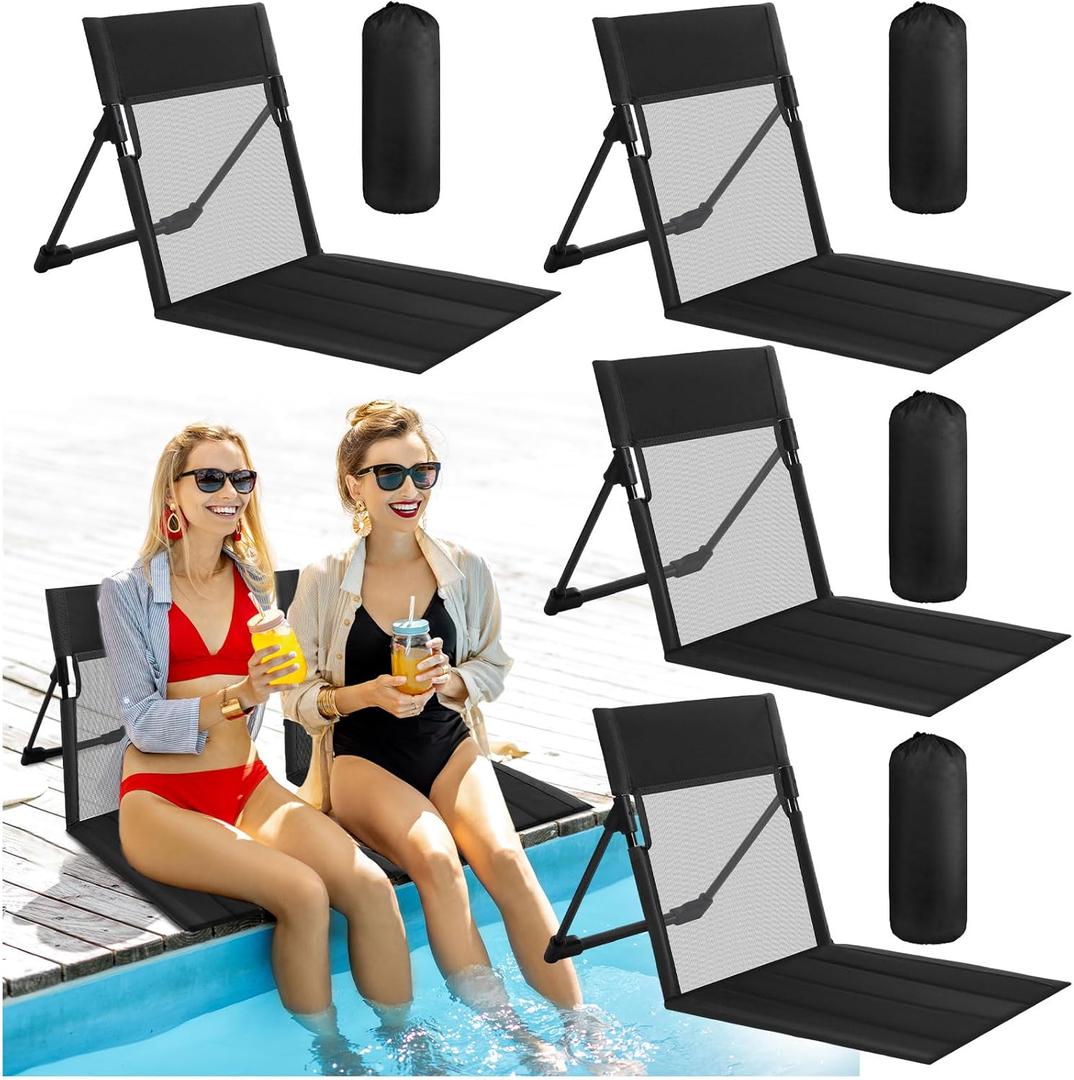 Karenhi 4 Pcs Foldable Poolside Chairs Portable Beach Chair Folding Seat for Edge of Pool Provide Back Support with Carry Bag for Adults Traveling Camping Picnic Lawn
