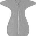 ZIGJOY Baby Transitional Swaddles for Newborns: 0.5 Tog Arms Up Sleep Sack 3-6-12 Months Soft Cotton Shark Fin 2 Way Zipper (Gray)