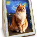 Cardboard Cat Scratcher, [Van Gogh Inspiration] Oil Painting Cat Scratching Board with Frame, Recycled Cat Scratch Pad for Indoor Cats, Cat Bed with Vintage Art Picture, Starry Night