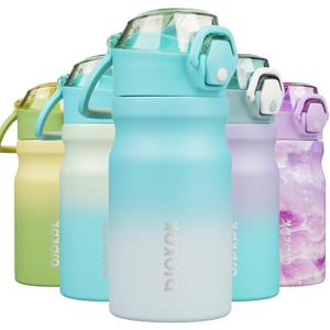 BJPKPK 14oz Insulated Water Bottle With Straw Stainless Steel Double Wall Water Bottles BPA Free Leak Proof Thermo With Lockable Flip Lid And Soft Silicone Spout,Sea Salt