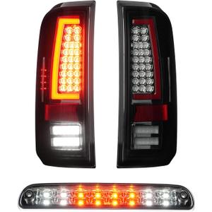 Tail Lights Assembly [LED Kit] + 3rd Third Brake Cargo Lamp Fit for Ford F250 F350 F450 F550 Super Duty 2008-2016, Rear High Mount Stop Light & Taillights Set, Chrome Housing Smoked Lens