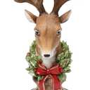 Christmas Reindeer Head Statues, Deer Head with Wreath, Reindeer Christmas Table Decoration for Home Indoor Resin Xmas Deer Figurine Winter Holiday New Year Gift for Woman