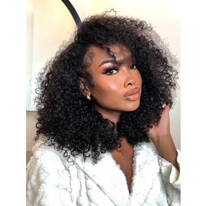 Kinky Curly Half Wig Human Hair 3-in-1 Flip Over, Headband & Drawstring Half Wigs for Black Women, 18 Inch, Seamless Glueless Wear & Go, Beginner Friendly, 180% Density Natural Curly Volume
