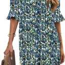 Wkior Shift Dress for Women V Neck Short Sleeves Solid Color Casual Flowy Summer Dresses (XX-Large, C2-floral 01)
