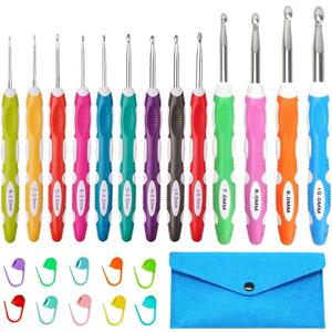 Lewhoo Ergonomic Crochet Hooks Set with Case, 13 Size Crochet Hooks for Arthritic Hands 2.0mm -10.0mm (B-N)