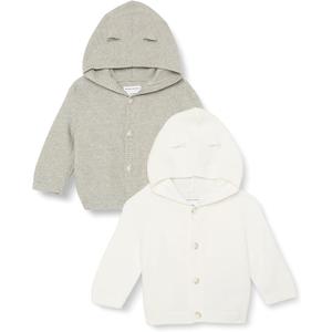 Amazon Essentials Unisex Babies' Hooded Sweater, Pack of 2 (18 Months, Grey Heather/Ivory)