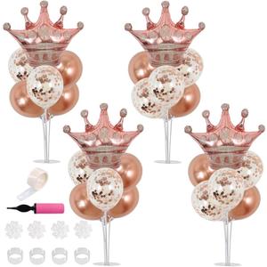 TONIFUL Table Centerpiece Balloons Stand Kit Include Rose Gold Latex Confetti Balloons and Foil Crown Balloon for Birthday Baby Shower Wedding,2025 Graduation Anniversary Table Party Decorations