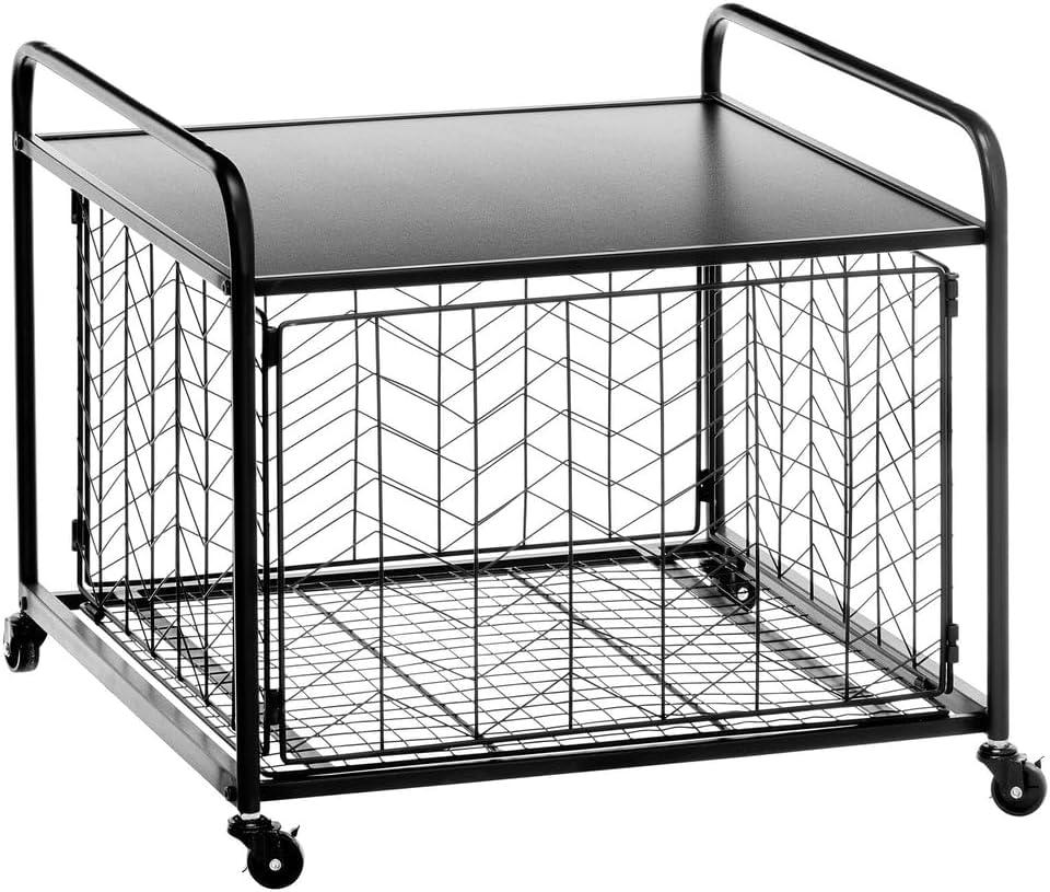 mDesign Small Portable Mini Fridge Storage Cart with Wheels and Handles - Mobile Refrigerator, Microwave, Appliance Platform Table with Drawer Basket for Dorm Room, Studio, Apartments - Black
