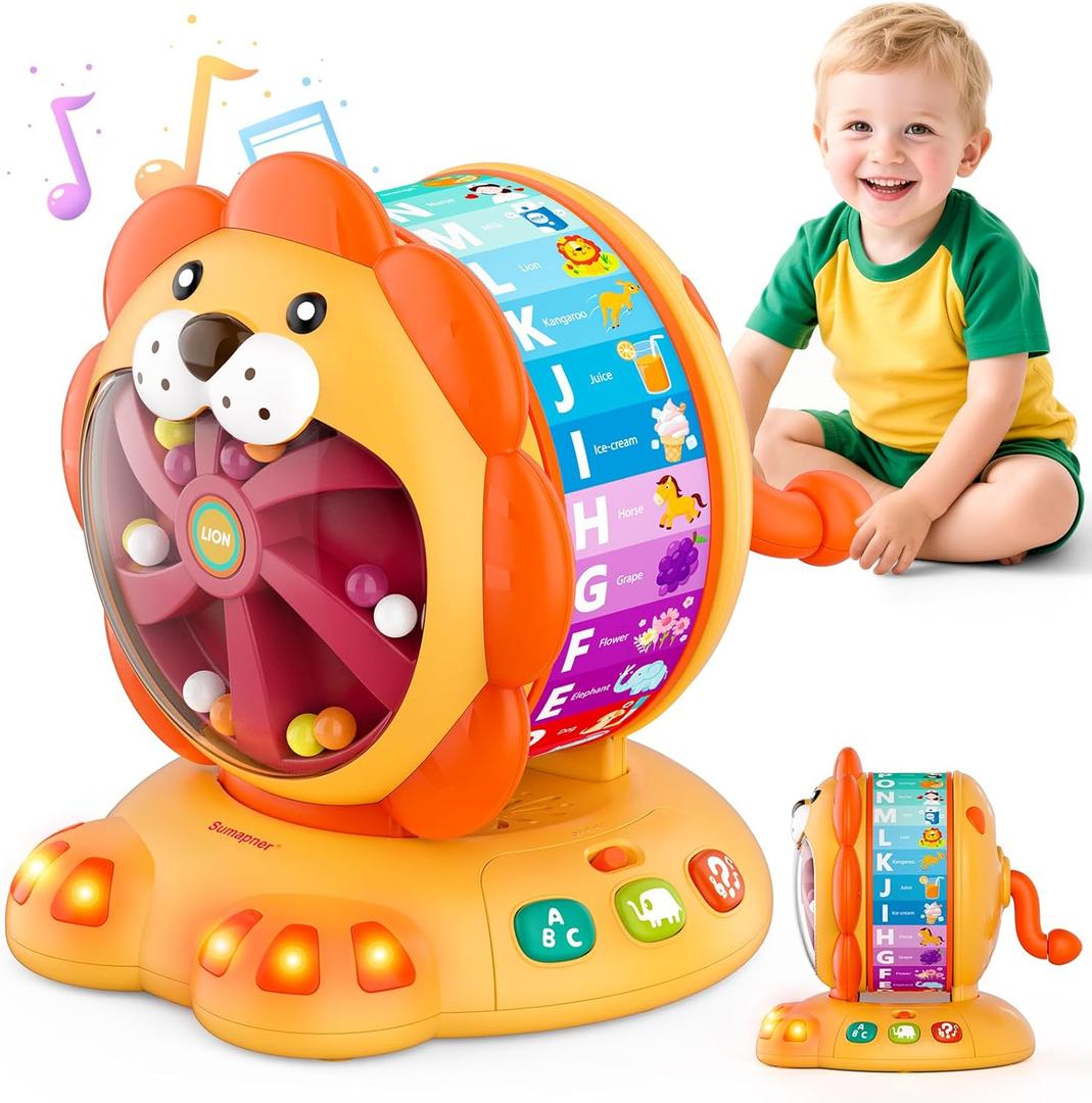 Alphabet Learning Toys for Toddlers 1-2 Year Old, Lion Spin and Sing ABC Letter Interactive Toys with Lights Sound, Musical Educational Toys for Boys Girls Kids, First Christmas Birthday Gift
