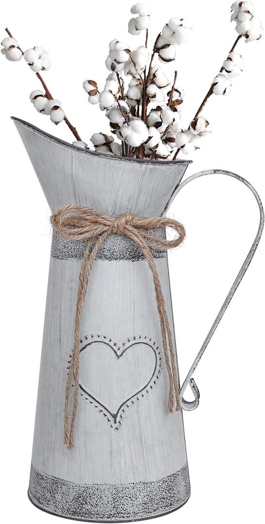 Soyizom Vintage French Pitcher Vase Galvanized Metal Rustic Vases for Dried Flowers,Farmhouse Decorative Pitchers Rustic Watering Milk Jug Vases for Kitchen Home Fireplace Country Decor-11''H Pitcher