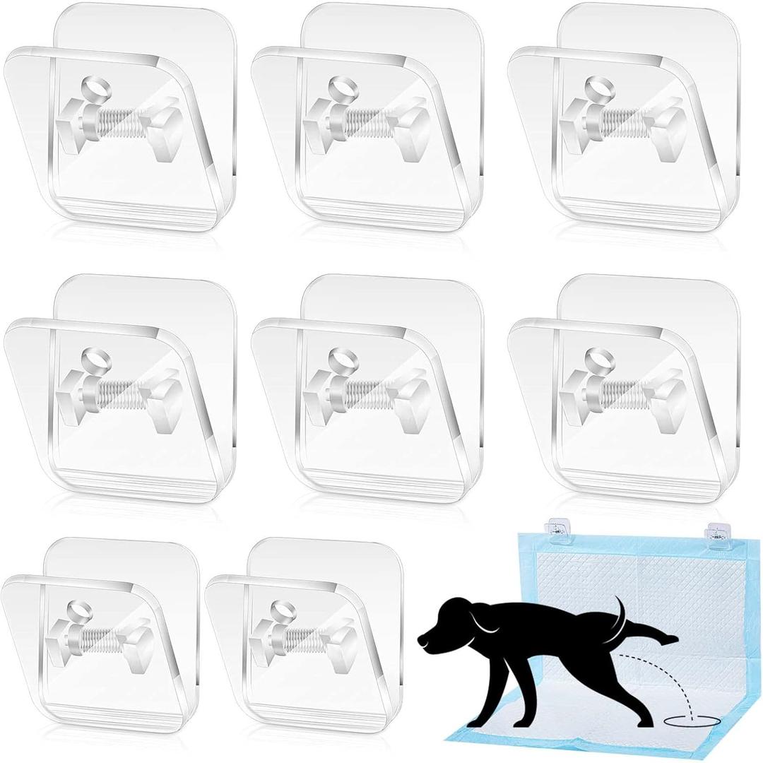 8 Pieces Wall Pee Pad Holder Clear Dog Potty Training Pad Holder Invisible Puppy Pad Holder Sticky Pee Pad Wall Clips with 6 Pcs Strong Adhesive for Dog Indoor Outdoor Training Pad