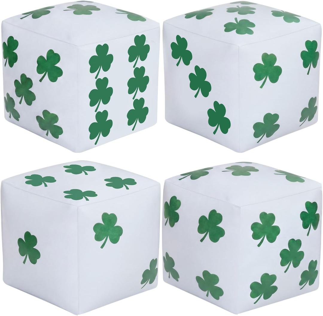 Realspring 4 Pcs St. Patrick's Day Jumbo Inflatable Dice 12 Inch Big Large Shamrock Dice Giant Blow up Cube Decorations with Clover Decor for Irish Game Pool Beach Party Ludo Board Game Night Party