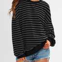 BTFBM Sweatshirt For Women 2026 Summer Crewneck Long Sleeve Oversized Striped Pullover Tops Y2K Clothes Workout Shirt (Black, L)
