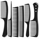 6 PCS Hair Comb Set Black, Durable Wide and Fine Tooth Rat Tail Hair Barber Comb for Women & Man, Professional Combs for Wet Curly Natural Hair Detangling Parting Teasing Styling & Cutting