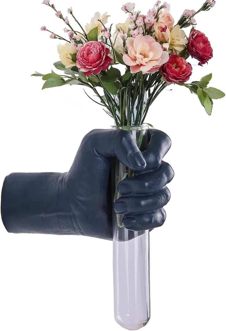 Gold Hand Wall Vase Sculpture for Kinetic Art, Unique Spooky Decor, Hanging Decoration for Living Rooms, Entrance, Palmistry Statue (Blue)